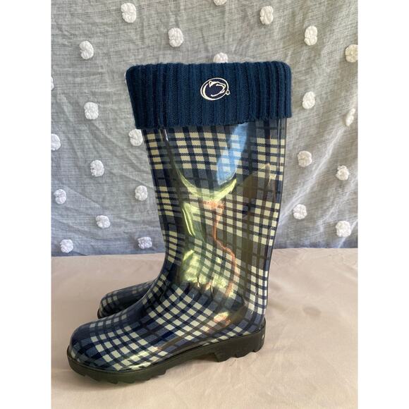 Penn State Nittany Lions Plaid Rain Boots with Cuff – Women’s Size 7 - Picture 3 of 4